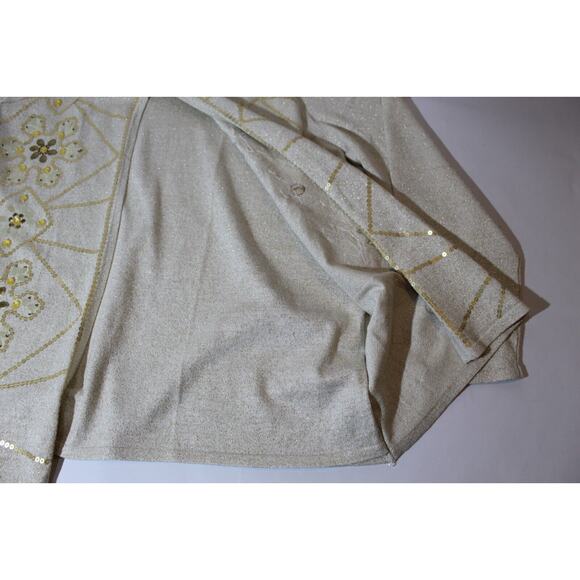Alfred Dunner 2 in 1 Sweater Beige Gold Sequins Beaded Open Front Women's 1X - Picture 6 of 11